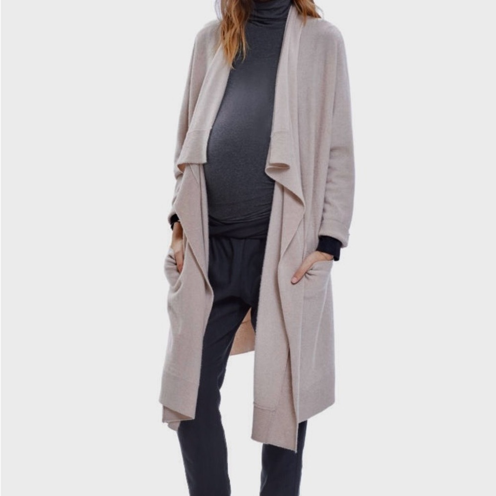 SOLD NWT Hatch 100% Cashmere Knit Airplane Cardigan Heather Gray Long Duster - Picture 2 of 12